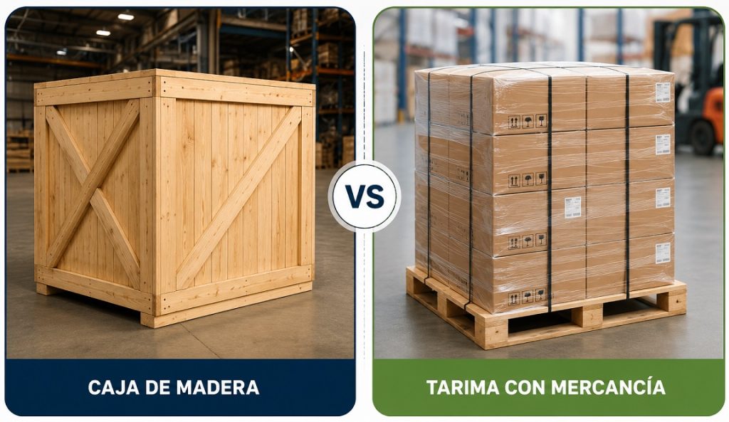 2 tipos de embalaje de madera Fotografía de una comparación con 2 tipos de embalaje de madera para saber el uso de cada uno