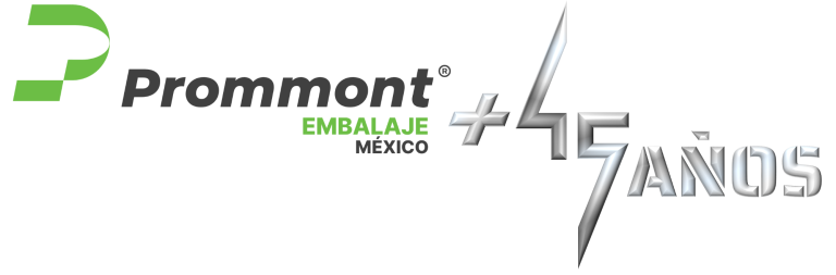 Logo de Prommont, con el texto "Embalaje México" y "Más de 45 años" de experiencia.